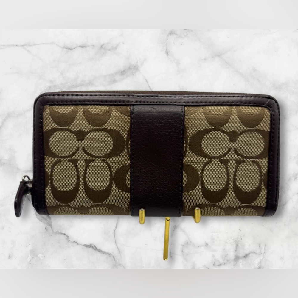 Coach Monogram jacquard and leather full zippy wallet